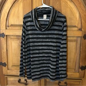 Faded Glory - Grey & Black Stripe Long Sleeve Top - Size XL/16-18